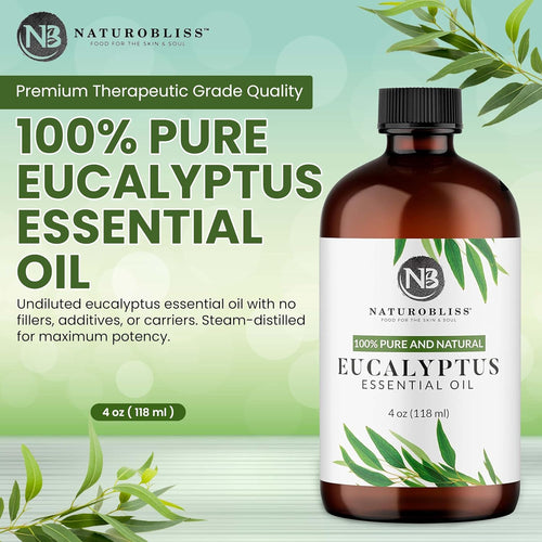Eucalyptus Essential Oil with Glass Dropper - 100% Pure and Natural - Essential Oils for Diffuser, Aromatherapy, Soap and Candle Making, Eucalyptus Essential Oil, Eucalyptus Oil, 4 Fl Oz