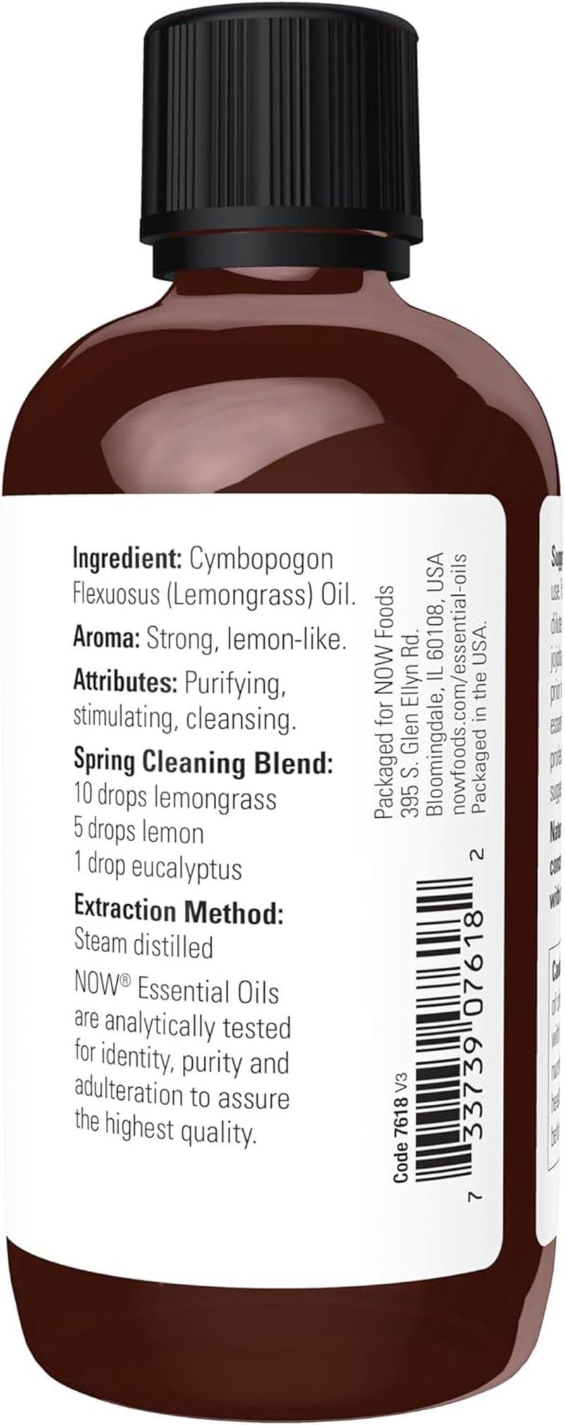 Essential Oils, Lemongrass Oil, Undiluted, Steam Distilled, 4 Fl. Oz