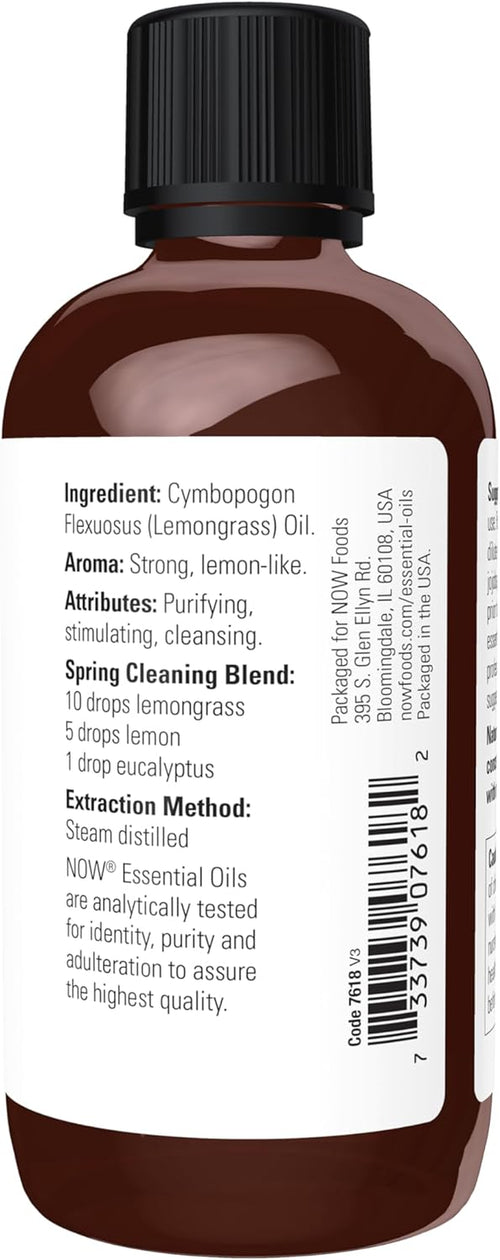 Essential Oils, Lemongrass Oil, Undiluted, Steam Distilled, 4 Fl. Oz