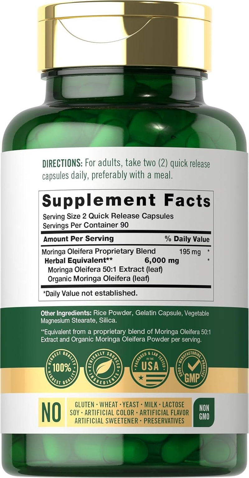 Moringa Oleifera Capsules 6000 Mg | 180 Count | Green Superfood | by Carlyle