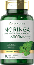 Moringa Oleifera Capsules 6000 Mg | 180 Count | Green Superfood | by Carlyle