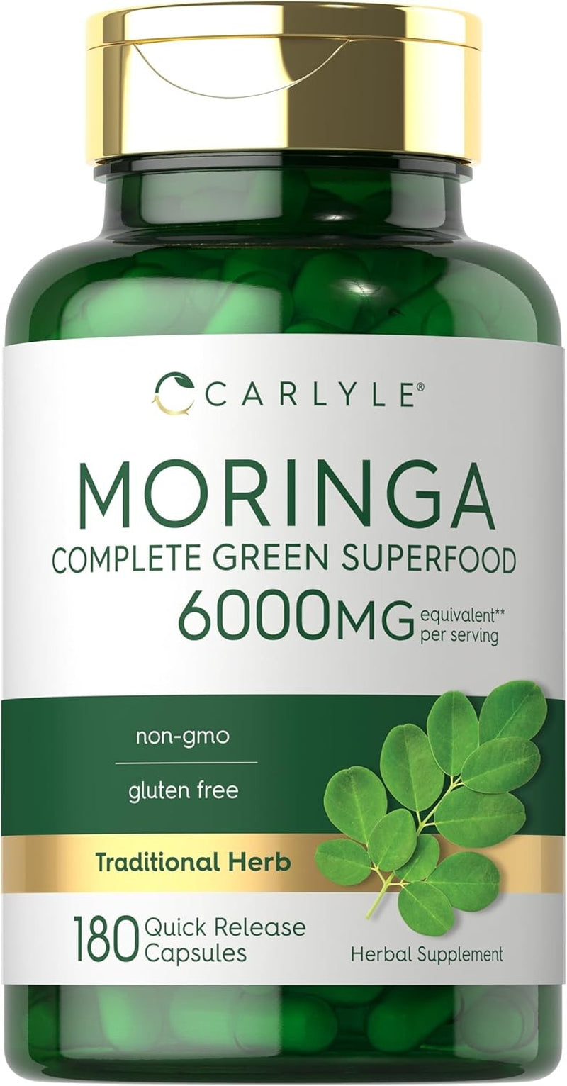 Moringa Oleifera Capsules 6000 Mg | 180 Count | Green Superfood | by Carlyle